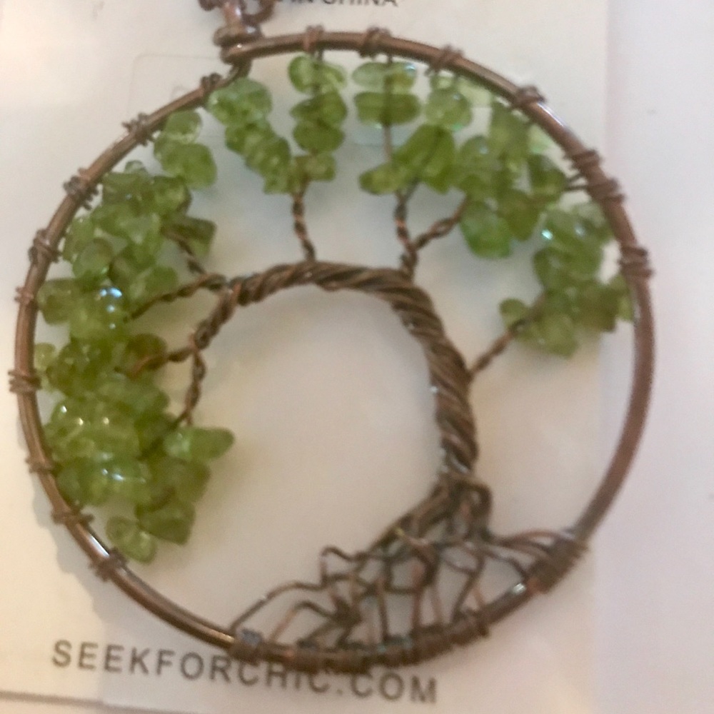 Hand Made Tree of Life Necklace, Peridot Stones