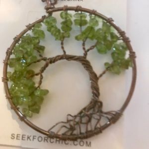 Hand Made Tree of Life Necklace, Peridot Stones