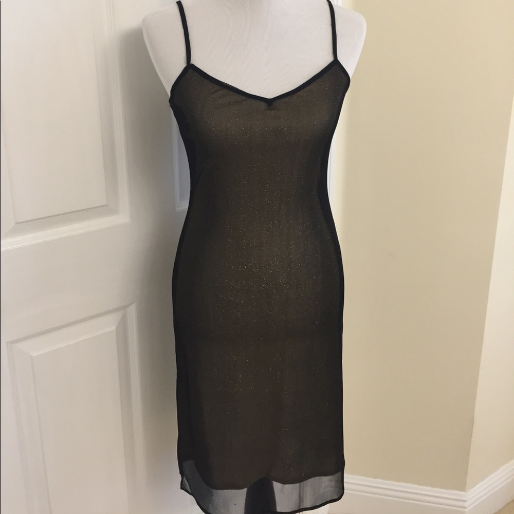 Black Chiffon & Gold Slip Dress