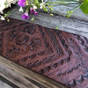Hand stamped Leather Cuff with Brass Snap Closure