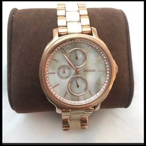 Fossil watch marble and rose gold