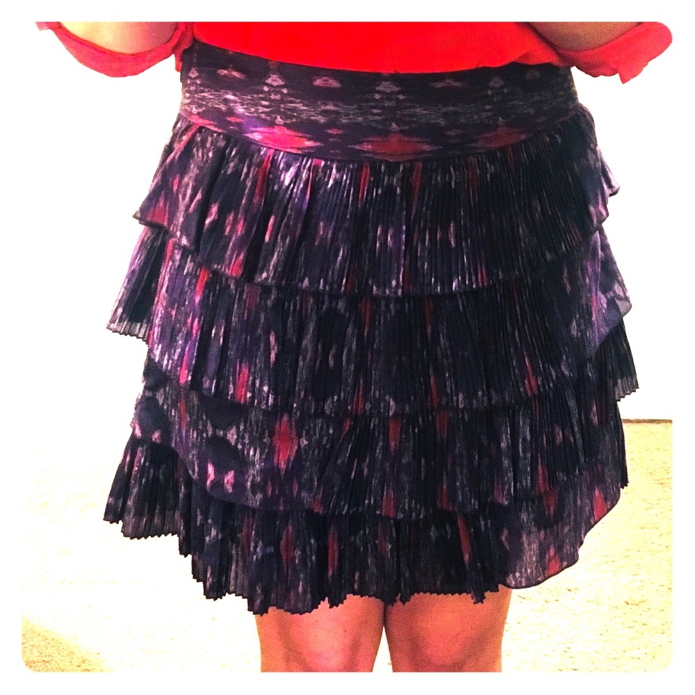 Purple ruffle layered mini skirt.