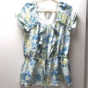 Floral blouse with flattering waist tie