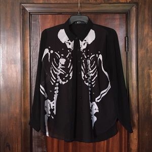 Iron Fist Skeleton Print Button Up Shirt