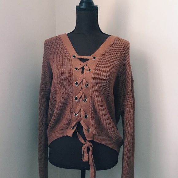 Green full lace up sweater - Picture 3 of 5