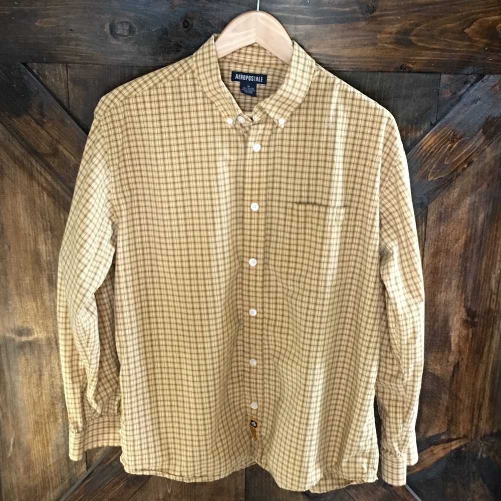 Aeropostale Mustard Plaid Long Sleeve Button Down