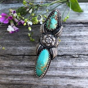 Turquoise And Sterling Silver Floral Ring