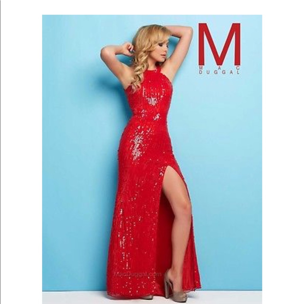 Mac Duggal red sequined dress.