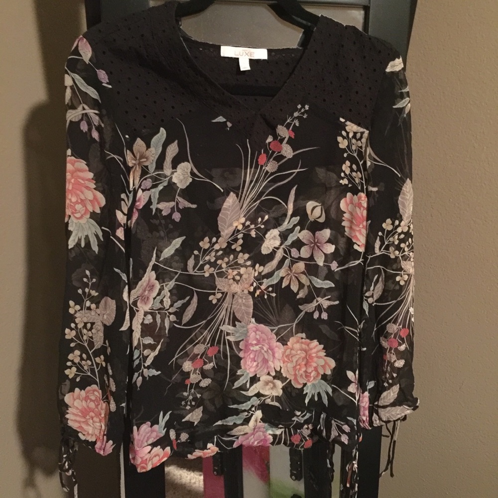 Sheer floral top with hood