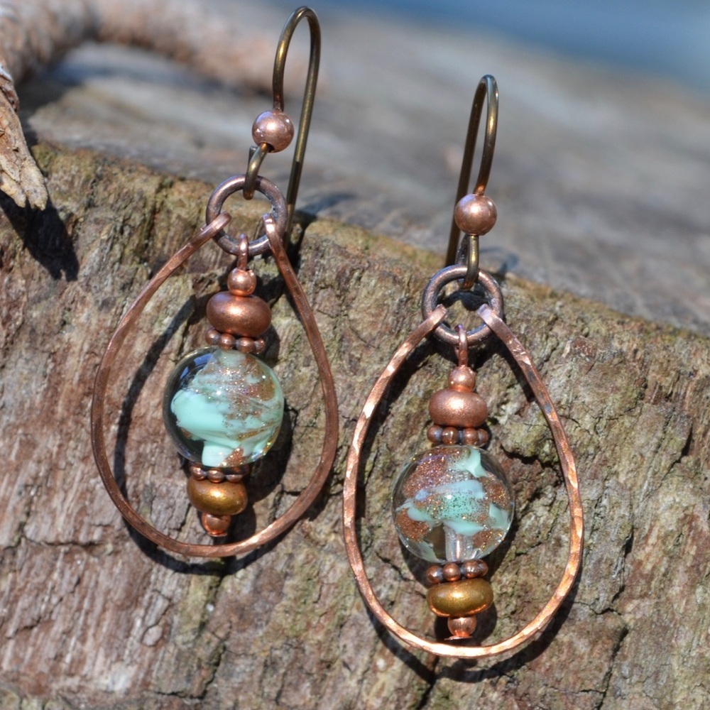 Copper and Vintage Glass Bead Earrings