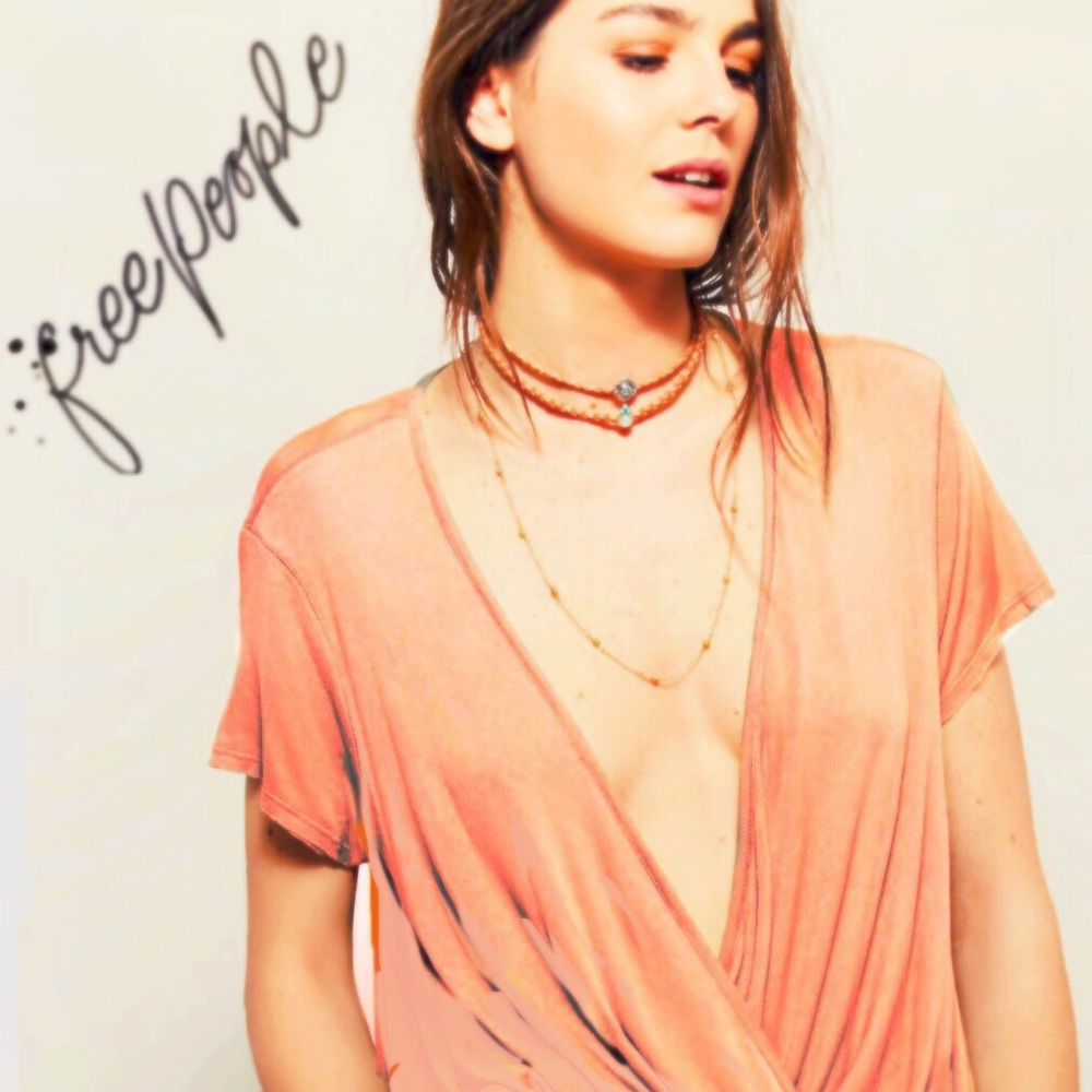 We The Free People Surplice Knit Tee Faux Wrap Top