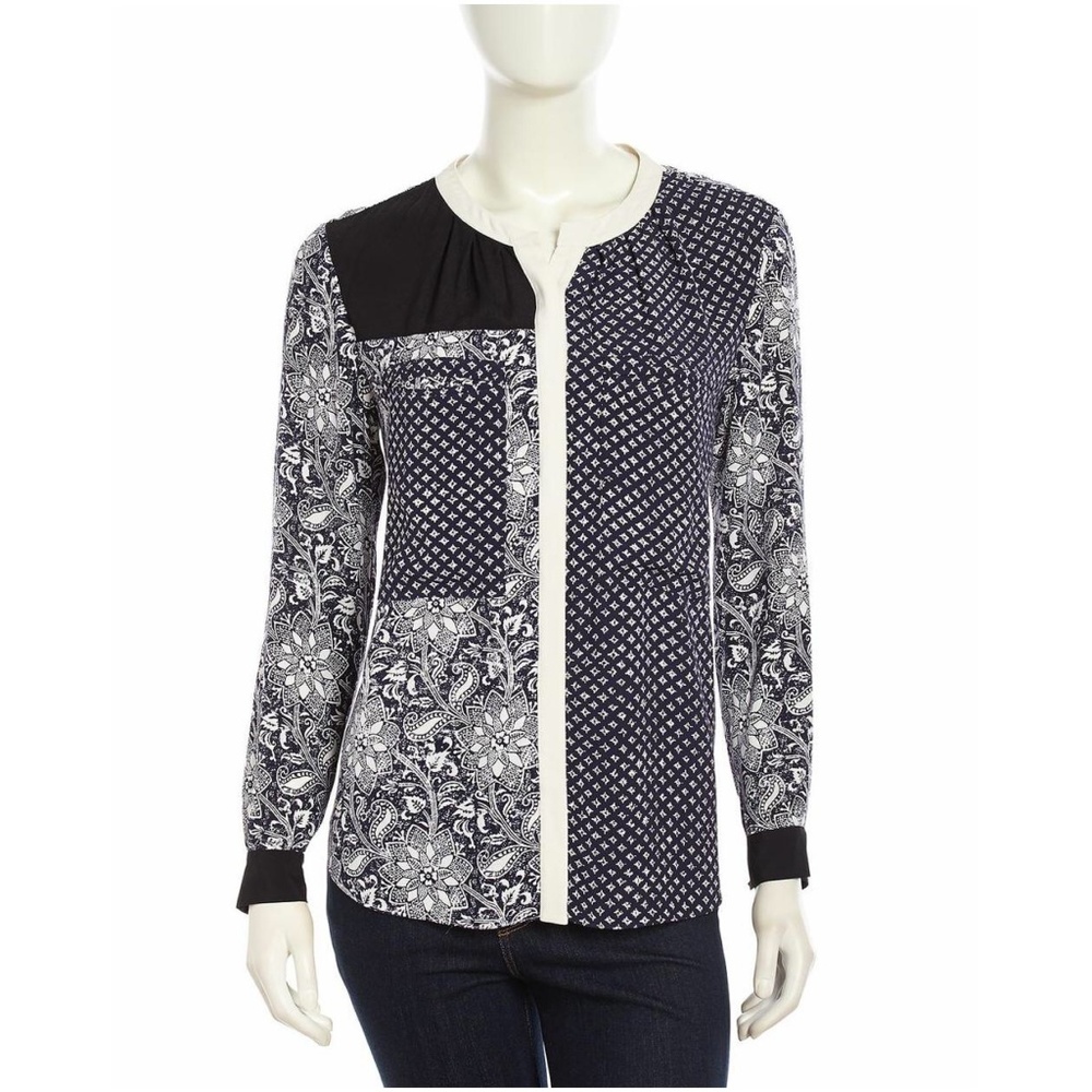 Rebecca Taylor Mix-Print Silk Blouse