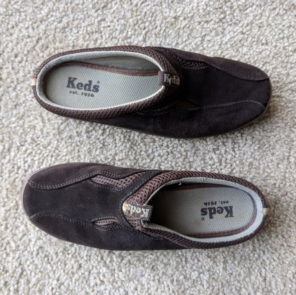 EUC Keds brown suede slip on sneakers size 6