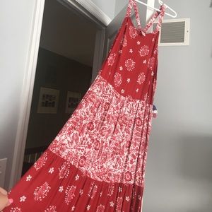 Red and white maxi dress