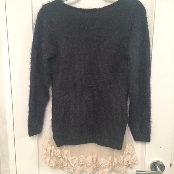 LF Fuzzy Lace Trim Blue Sweater NWOT - Picture 3 of 3