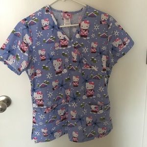 Adorable hello kitty winter snow scrub top