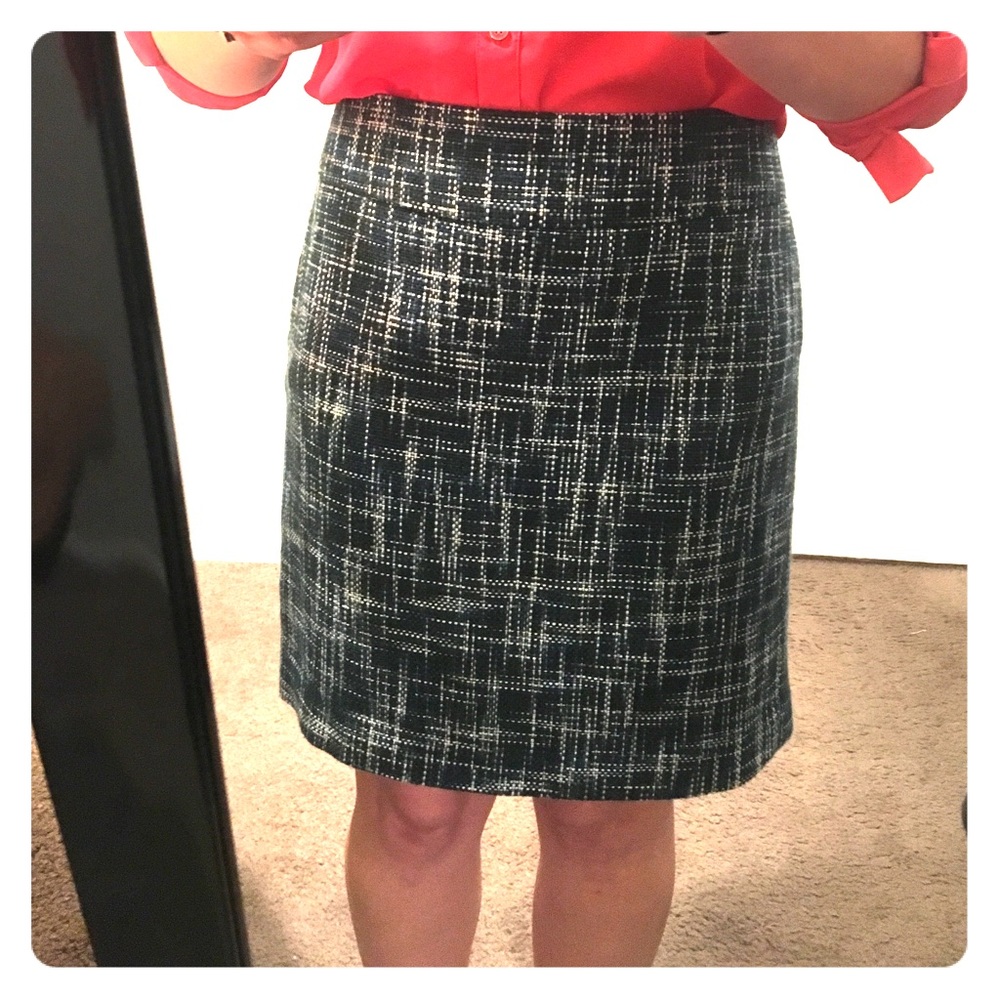 Dark teal and navy pencil skirt.