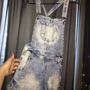 light washed distressed overalls