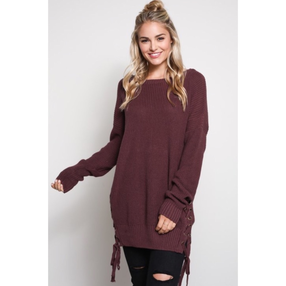 ALEXIS Burgundy Lace Side Sweater