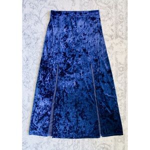 Crushed Velvet Double-Slit Maxi Skirt