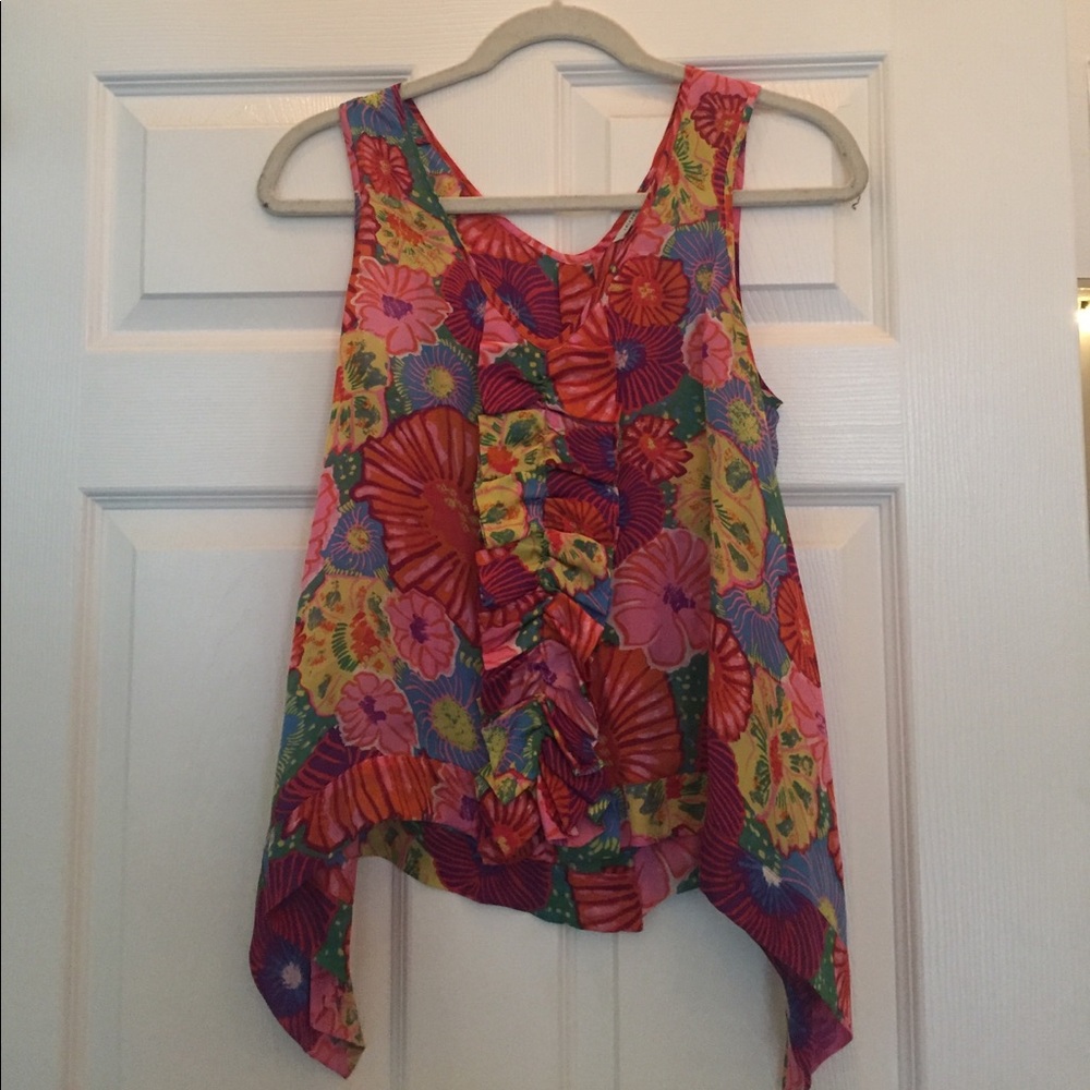 Anthropologie Silk Button Back Floral Blouse