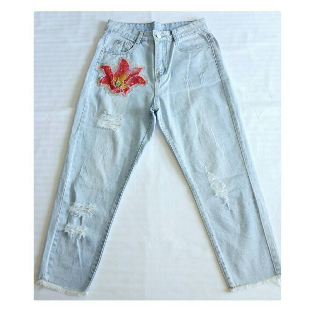 Floral Sequence Women's M High Waist Denim Jeans
