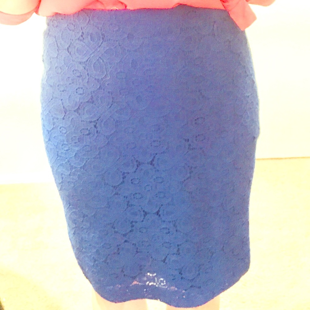 Royal blue lace pencil skirt.