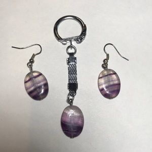 Fluorite earrings and key chain set natural stone