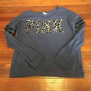 PINK Cheetah Sequin Long Sleeve Shirt Small