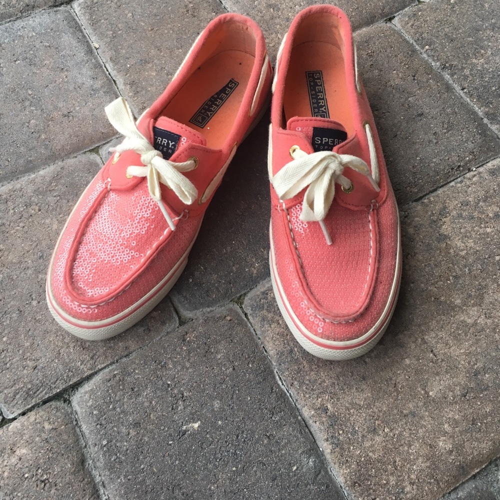 Salmon Sequin Sperries