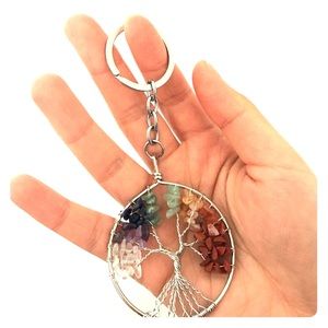 Tree of Life 7 chakra healing crystal keychain