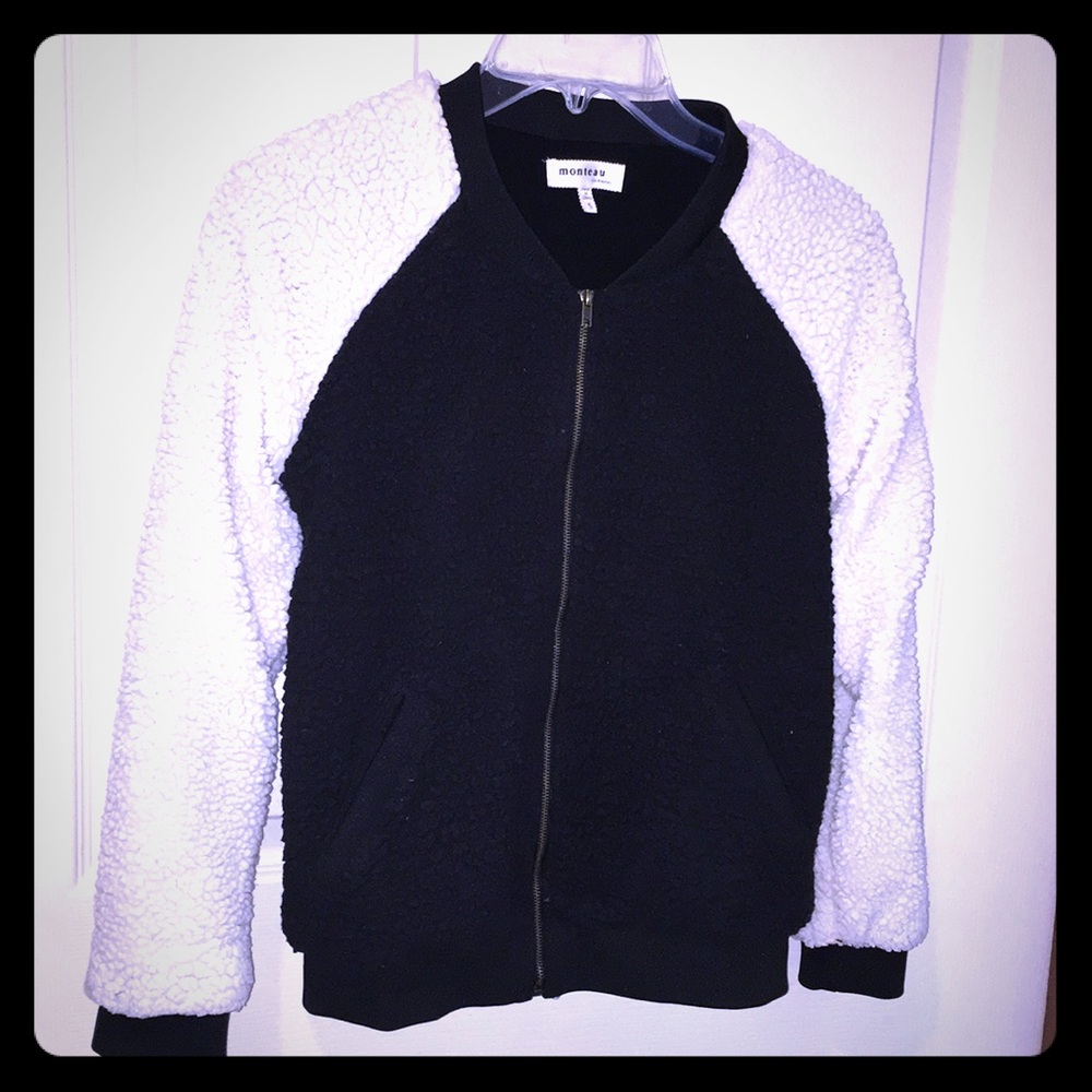 Furry baseball bomber jacket - so soft! Small