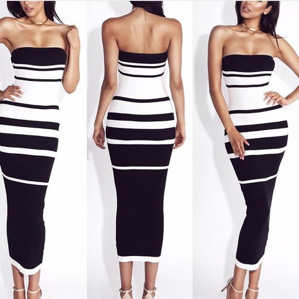 Black and white Ribbed Dress