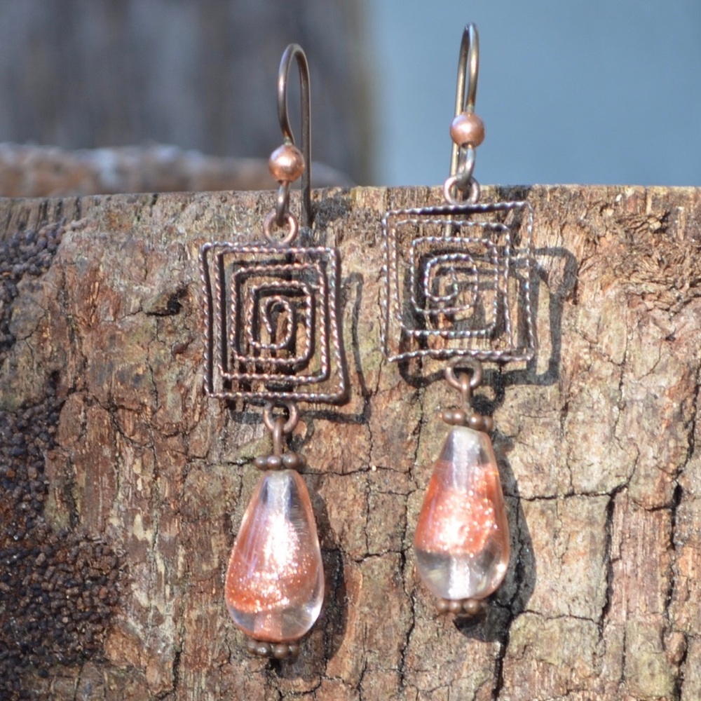 Copper and Aventurine Glass Earrings