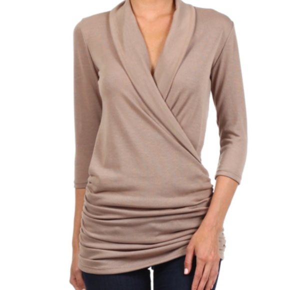 Taupe Fitted Wrap Top Sz S, M, L, XL, 1X, 2X & 3X - Picture 6 of 6