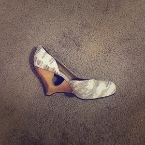 Snake print d’orsay wood heel wedge