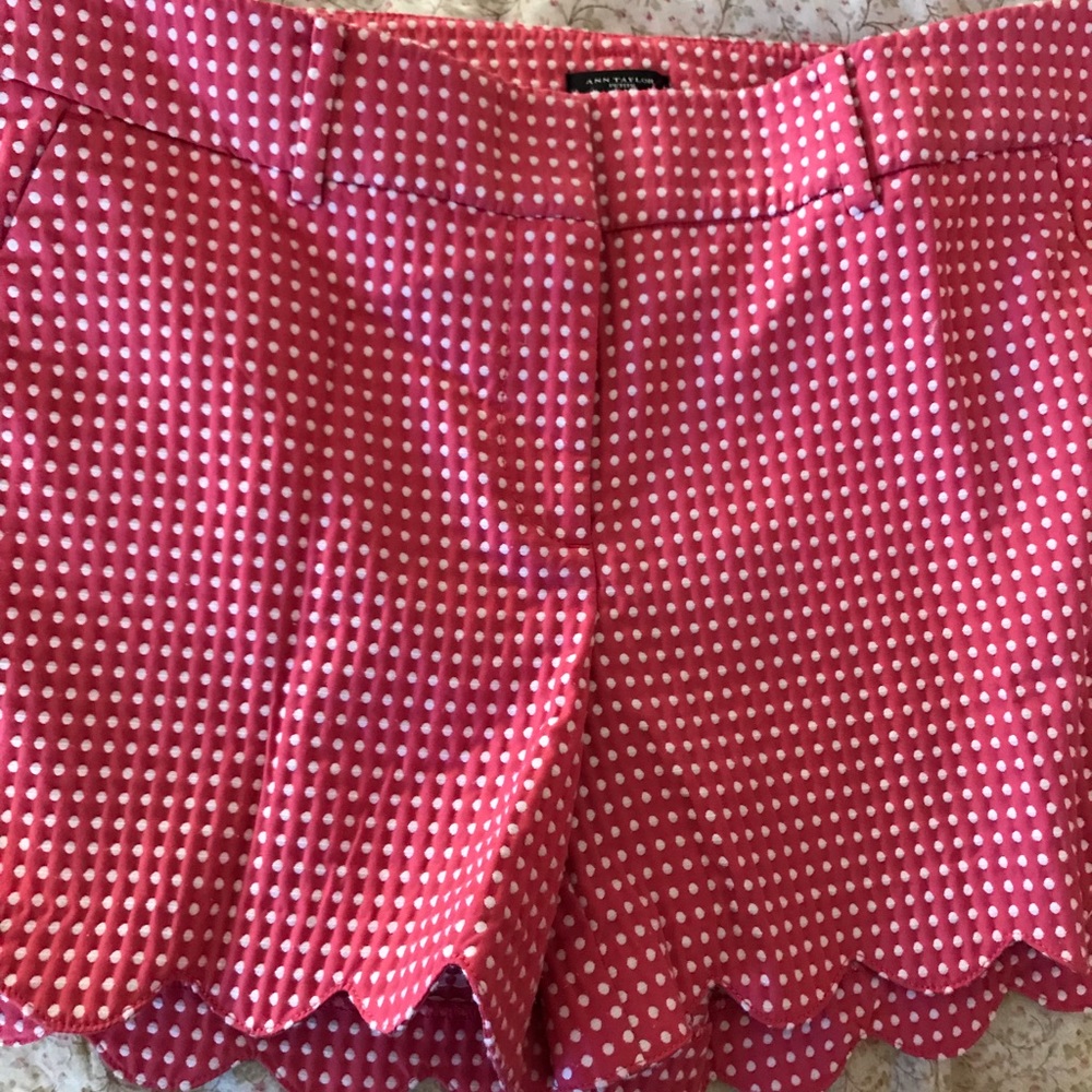 Ann Taylor scalloped pink polka dot shorts .