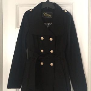 Guess Wool-Blend Belted Coat - Black