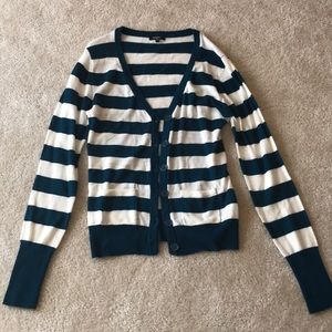 Button down, pocketed, striped sweater!