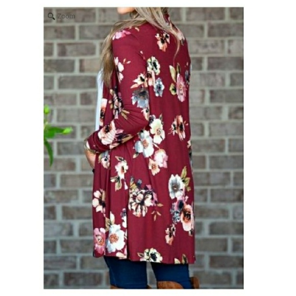 🎈SOLD OUT🎈Burgandy Floral Long Sleeve Cardigan - Picture 2 of 5