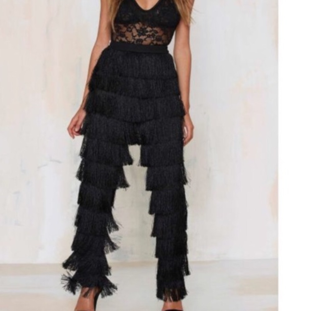 Lavish Lace Lohan Black Fringe tapered Pants