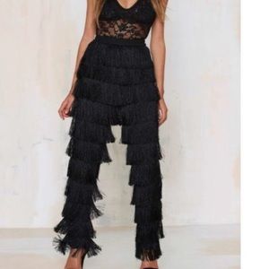 Lavish Lace Lohan Black Fringe tapered Pants