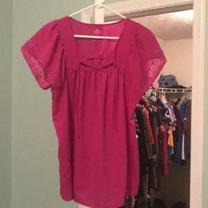 Beautiful detail on sleeves! Pink blouse!