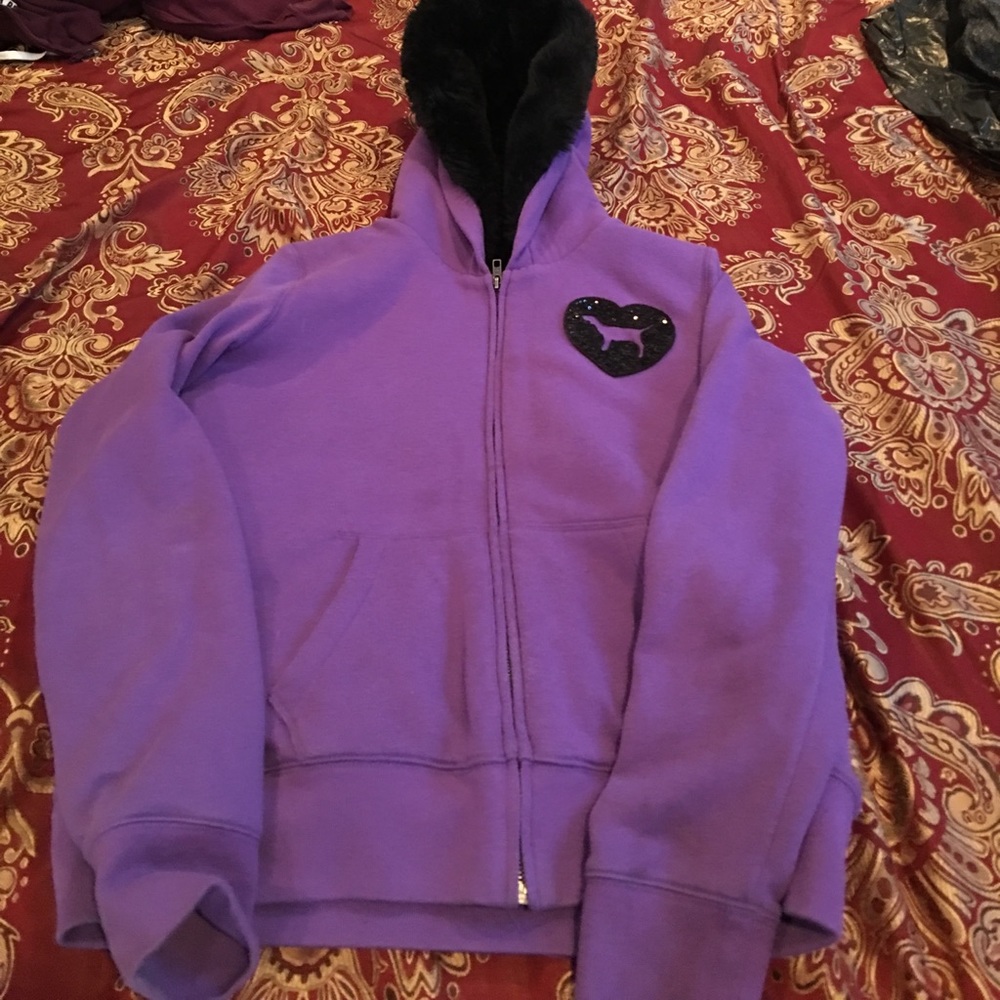 Purple , faux fur lined pink hoody