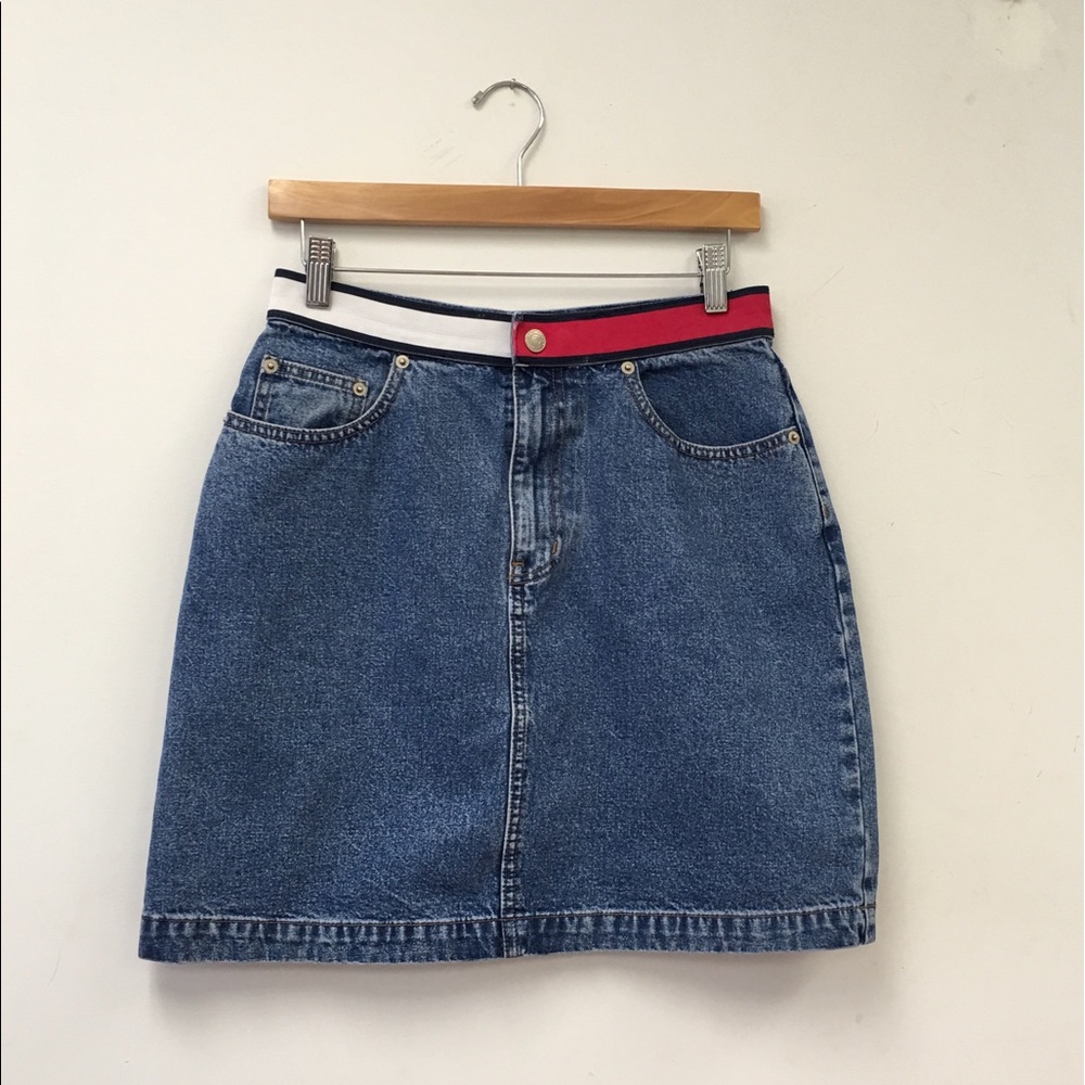 Vintage 90s Tommy Hilfiger Wide Logo Waist Skirt 8