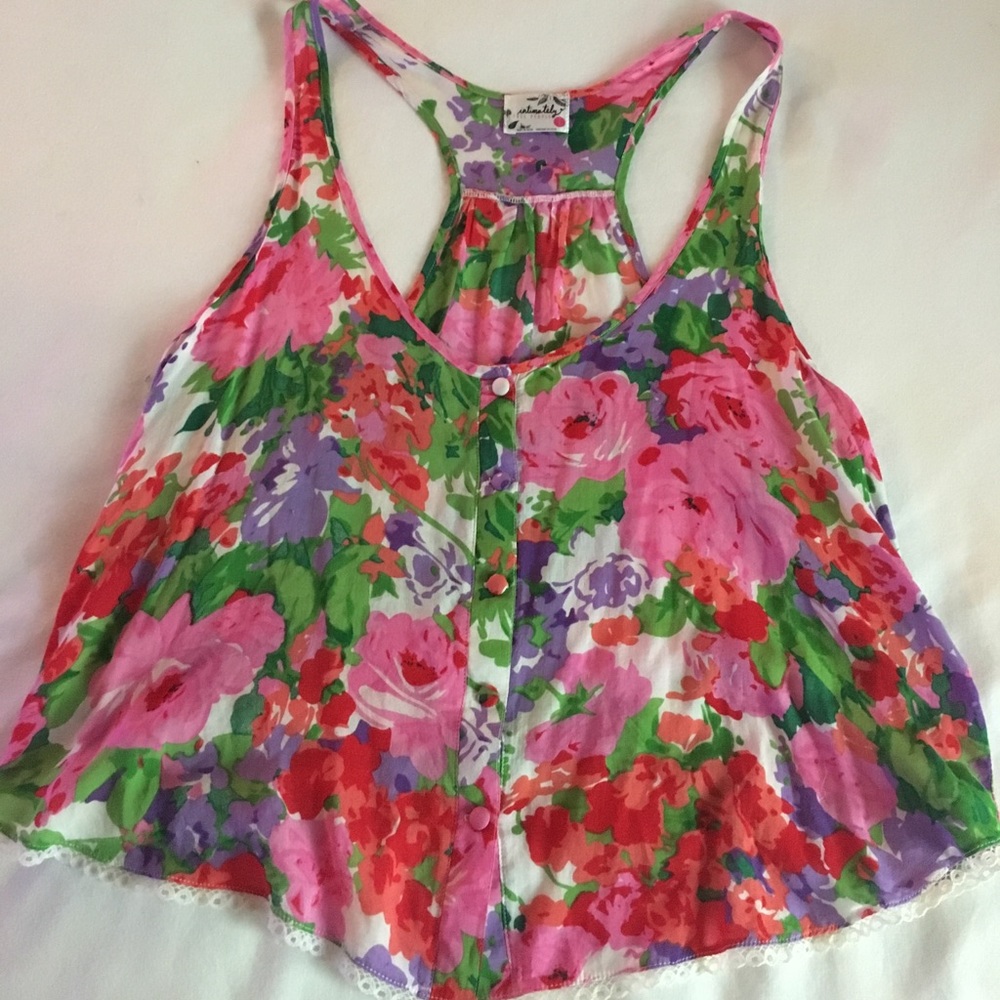 Free People pink floral crop top