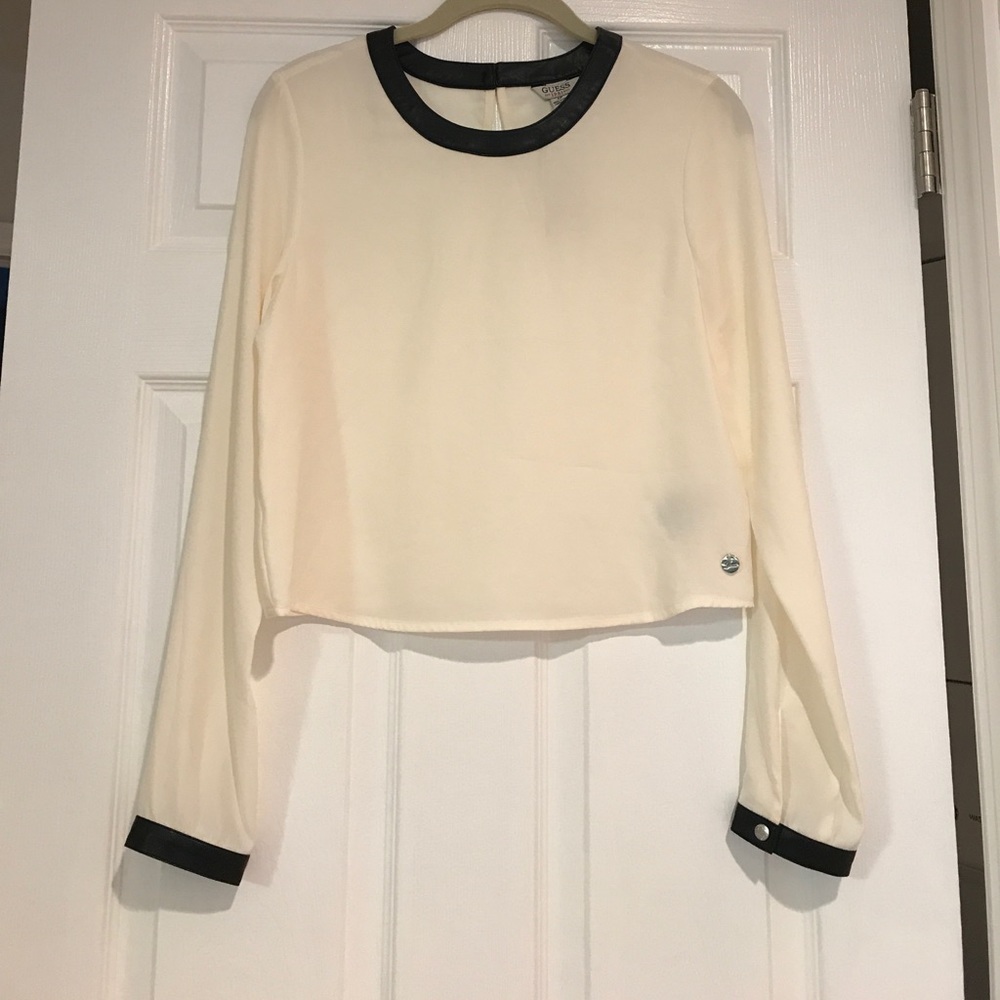 Ivory Guess Blouse with Leather Trim