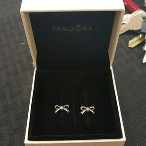 PANDOR Sterling Silver Sparkling Bow earrings