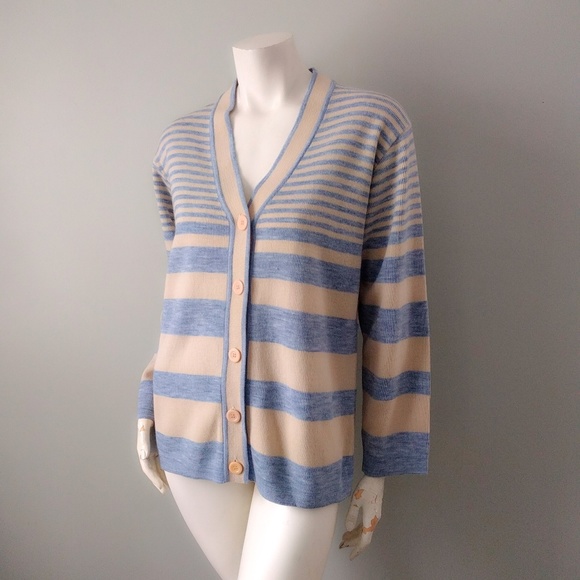 VTG 70s Space Dye Varsity Stripe Cardigan L - Picture 2 of 5