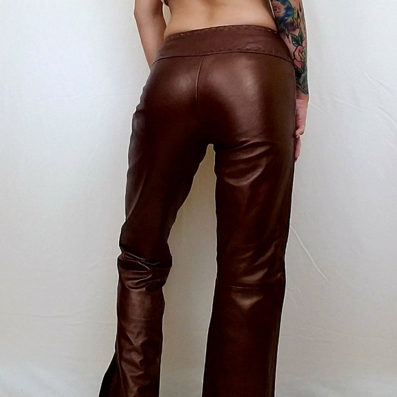 Caché Leather Bronze Flare Pants size 2 - Picture 2 of 8